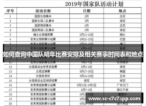 如何查询中国队明年比赛安排及相关赛事时间表和地点