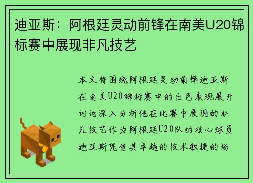 迪亚斯：阿根廷灵动前锋在南美U20锦标赛中展现非凡技艺